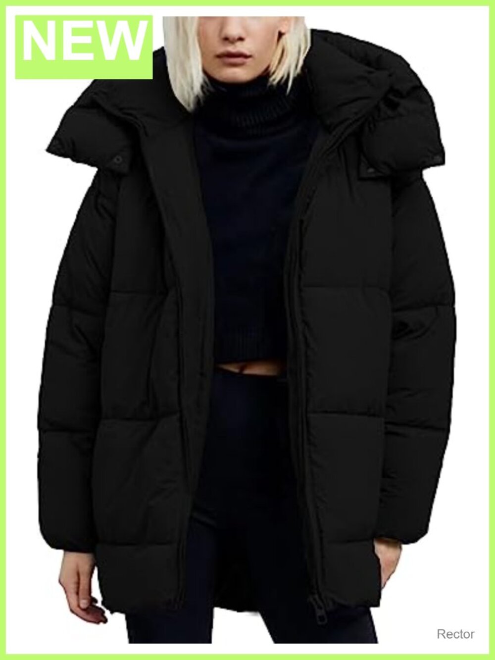 Quilted Puffer Jacket Mid-Length Hooded Padded Winter Coat